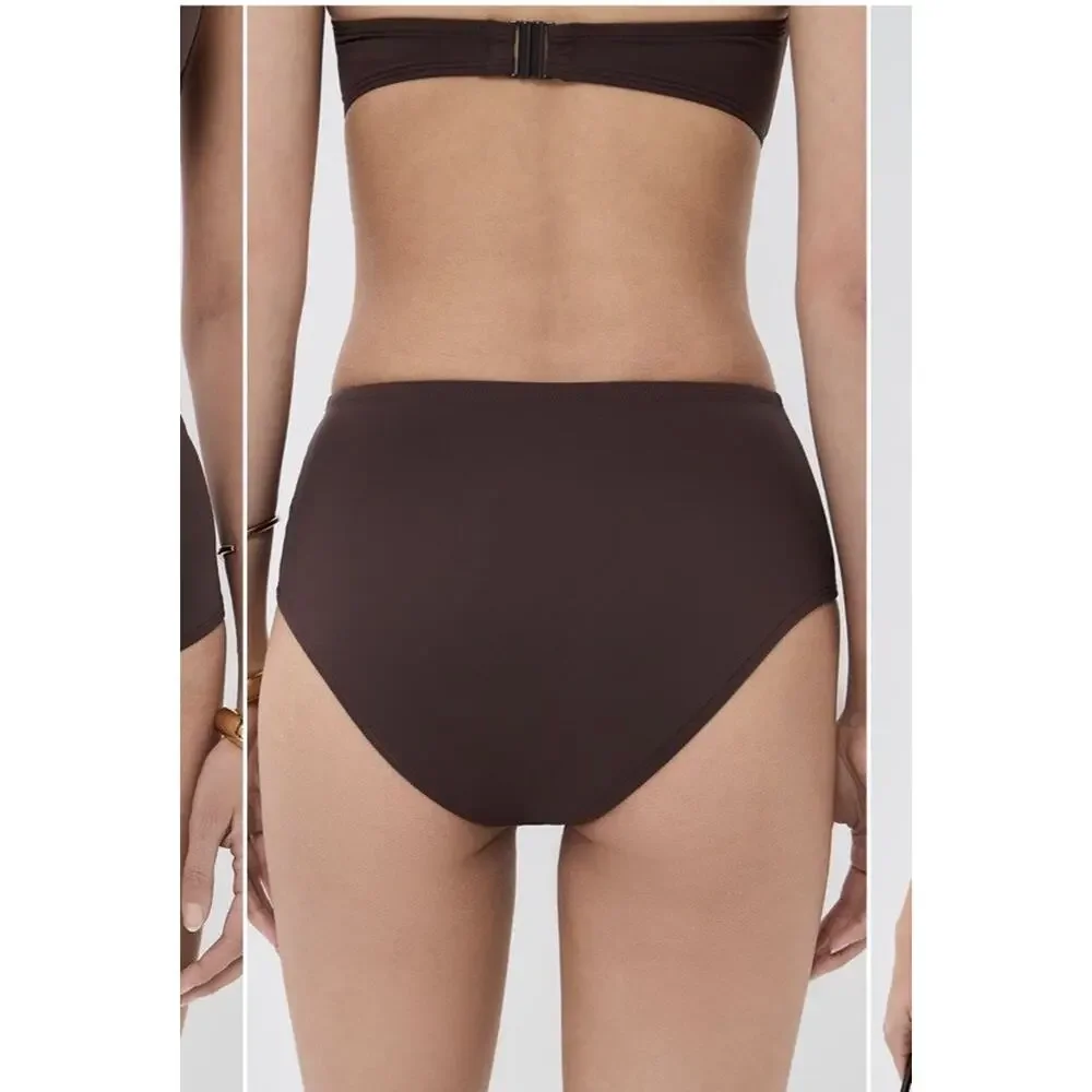 STAUD Devon High Rise Bikini Bottoms Brown Sz M NWT $95